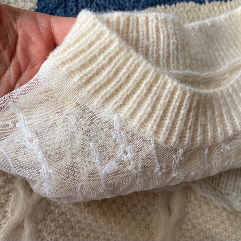 🐑 ELEGANT BEIGE LACE DETAIL KNIT JUMPER! - Picture 8 of 10